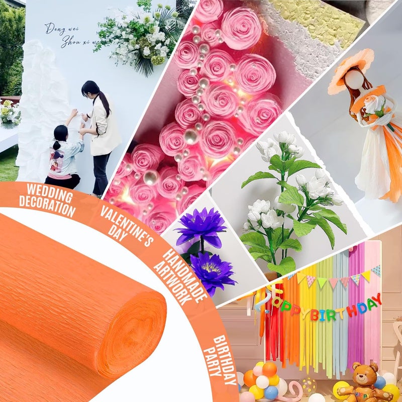 VNAKER Crepe Paper Roll Red Orange, 9.8Inch x 8.2Ft/3Rolls Crepe Paper Sheet for Flower Making, Valentine's Day, Wedding Ceremony, Birthday Holiday Halloween Thanksgiving Party Decoration,DIY Craft - Image 3